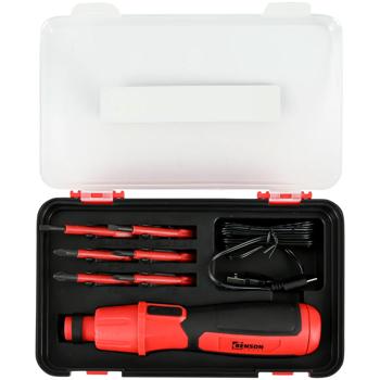 Preview: Set compatto di avvitatore a batteria con 6 bit, cavo di ricarica USB e scatola – Mini avvitatore maneggevole per fai-da-te, montaggio mobili, casa e riparazioni