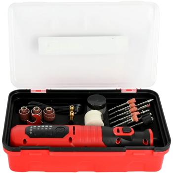 Preview: Mini smerigliatrice a batteria 8 V set – Multitool versatile per levigare & lucidare con LED, accessori & scatola di ripostiglio per il fai-da-te