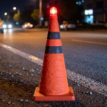 Preview: Set da 2 coni stradali pieghevoli da 50 cm con lampada di sicurezza e bande riflettenti – Cono di segnalazione compatto per auto ed emergenze