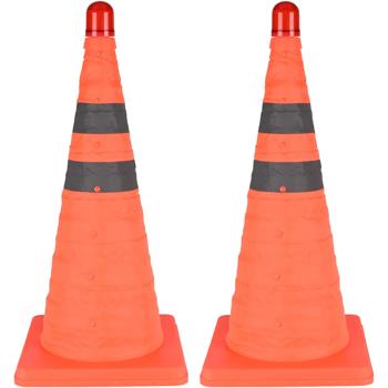 Preview: Set da 2 coni stradali pieghevoli da 50 cm con lampada di sicurezza e bande riflettenti – Cono di segnalazione compatto per auto ed emergenze