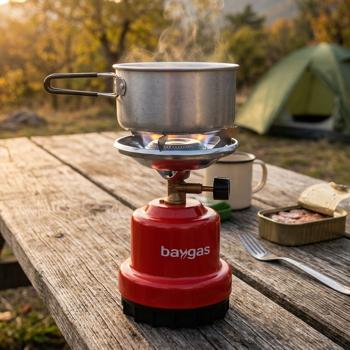 Preview: Fornello a gas compatto per campeggio & outdoor, rosso – robusto corpo in metallo, fiamma regolabile in continuo, per cartucce gas da 190 g, potenza max. 0,8 kW