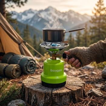 Preview: Fornello a gas compatto per campeggio & outdoor, verde – robusto alloggiamento in metallo, fiamma regolabile in continuo, per cartucce gas da 190 g, potenza max. 0,8 kW