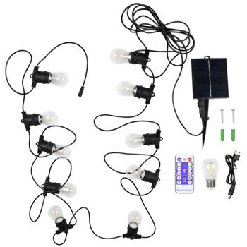 Preview: Solar LED string lights warm white 8 m: 10 bulbs, IP44 weatherproof – with remote control, perfect for garden, balcony, terrace and party décor