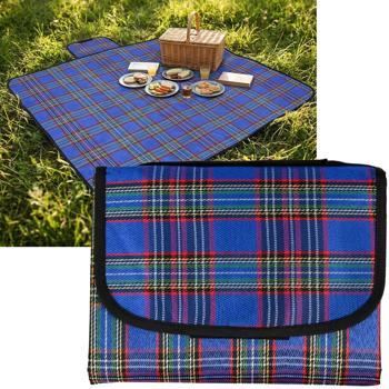 Couverture de pique‑nique à carreaux bleus (150 x 130 cm), déperlante – Légère, pliable et idéale pour le jardin, le parc, la plage, le camping et les voyages