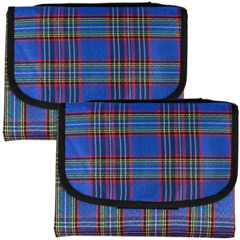 Preview: Set da 2 coperte da picnic blu a quadri (150 x 130 cm), idrorepellenti – Leggere, pieghevoli e ideali per giardino, parco, spiaggia, campeggio e vacanze in movimento