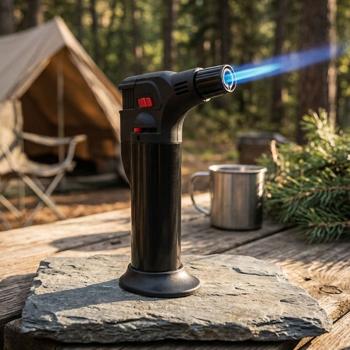 Preview: Powerful jet‑flame torch 1300 °C – for caramelising Creme Brulee, flambéing & lighting – Crème Brûlée burner with stand