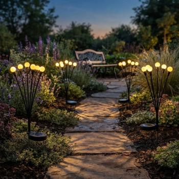 Set of 4 solar firefly garden lights: 8 movable light orbs with 2 modes, ground spike for atmospheric garden lighting, 65 cm height, weatherproof