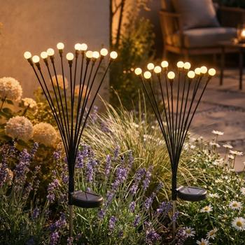 Set of 2 solar firefly garden lights: 12 movable light spheres with 2 modes, ground spike for atmospheric garden lighting, 65 cm height, weather‑resistant