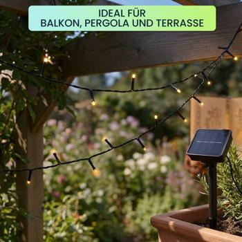 Preview: 2er-Set Solar Lichterkette mit je 100 warmweissen LEDs für den Aussenbereich: je 12,5m Gesamtlänge, automatischer Dämmerungssensor, ideal für Garten, Balkon & Terrasse
