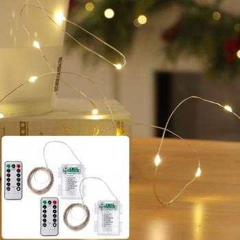 Lot de 2 micro guirlandes lumineuses LED de 10 m avec 100 LED blanc chaud : à piles, avec télécommande, 8 modes d’éclairage et minuterie pour une décoration chaleureuse