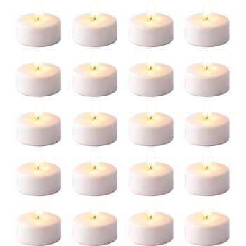Preview: 20 bougies chauffe-plat LED blanc chaud avec effet vacillant en boîte - Bougies chauffe-plat électriques avec pile pour décoration, mariage, anniversaire et fête, blanc