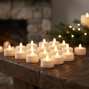 20 bougies chauffe-plat LED blanc chaud avec effet vacillant en boîte - Bougies chauffe-plat électriques avec pile pour décoration, mariage, anniversaire et fête, blanc