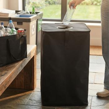 Collecteur de bouteilles 90 litres avec sac intérieur amovible servant de sac de transport, collecteur de consignes robuste et sac à bouteilles pour la cuisine et la cave, noir
