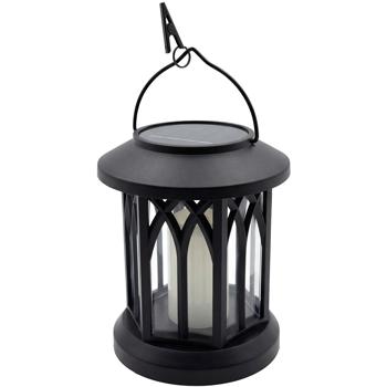 Preview: Lot de 2 lanternes solaires LED avec corps rétro pour jardin et balcon, avec bougie LED blanche et effet flamme, 12 LED SMD blanc chaud, à poser ou à suspendre