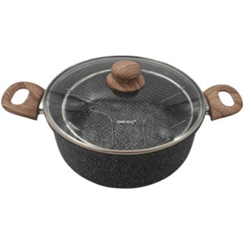 Preview: Versatile 24 cm 4L roasting pot with basket & glass lid for all hob types, ideal as deep fryer & cooking pot, frying pot, non-stick in black marble