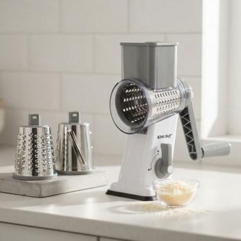 3-in-1 rotary grater with 3 interchangeable stainless-steel drums: for fruit, vegetables, cheese, chocolate & nuts – practical slicer for raw food