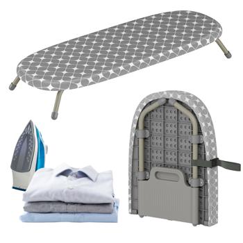 Preview: Mini planche à repasser compacte grise, 81,5 x 30,5 cm : housse 100 % coton, pliable, stable et idéale pour les petits appartements, logements d’étudiants et voyages