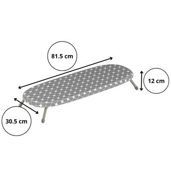 Preview: Mini planche à repasser compacte grise, 81,5 x 30,5 cm : housse 100 % coton, pliable, stable et idéale pour les petits appartements, logements d’étudiants et voyages
