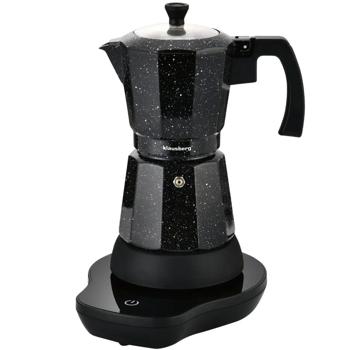 Preview: Elektrische Espresso-Kaffeemaschine & Espressokocher im Mokka Stil schwarz: 500 W, 300 ml für 6 Tassen, edler Kaffeebereiter für Zuhause
