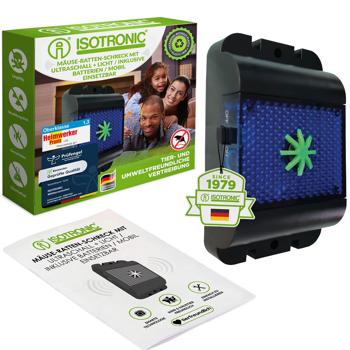 Preview: Effective ultrasonic wild animal repeller: marten deterrent & rodent repeller with flashing LED light for garden, balcony, field, vehicle & home