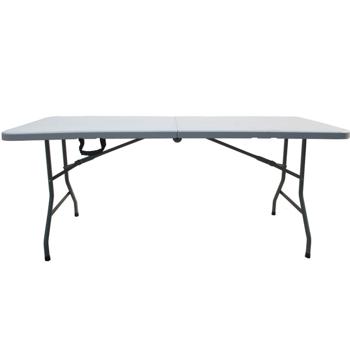 Preview: Tavolo valigia pieghevole 180 cm resistente alle intemperie tavolo da giardino stabile, tavolo da campeggio portata fino a 100 kg metallo plastica salvaspazio e trasportabile