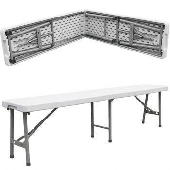 Preview: Ensemble de sièges de camping stable avec table pliante de 180 cm et 2 bancs valise assortis, résistant aux intempéries, pliable