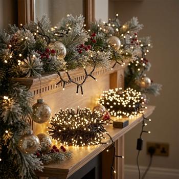 2er-Set LED Lichterkette Cluster 400 LEDs warmweiss, je 8 m – dichte Büschel-Lichterkette für innen & aussen, IP44, 7 Lichteffekte, Timer - Weihnachtsbeleuchtung