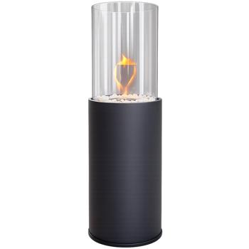 Preview: Elegant floor-standing bio ethanol fireplace with glass cylinder, incl. flame snuffer – black steel freestanding fireplace for indoor & outdoor use