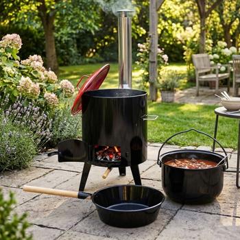 Cannone per gulasch con paiolo smaltato Ø 35 cm e padella per castagne cucina per zuppe per gulasch nel paiolo vin brulé festa outdoor giardino fornello