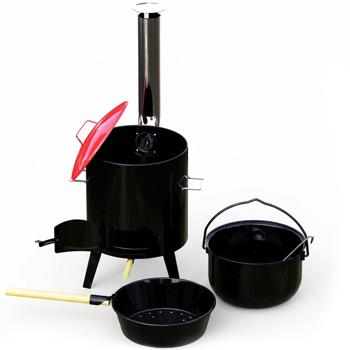 Preview: Cannone per gulasch con paiolo smaltato Ø 35 cm e padella per castagne cucina per zuppe per gulasch nel paiolo vin brulé festa outdoor giardino fornello