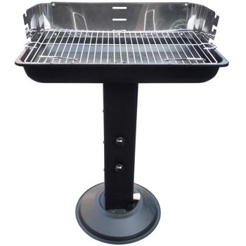 Rechteckiger Standsäulengrill in Schwarz – Robuster Holzkohlegrill mit Windschutz, verstellbarem Rost, Aschefach & Zugluftregelung