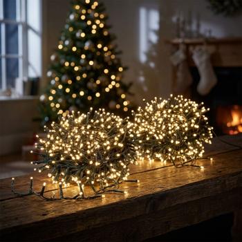 Lot de 2 guirlandes lumineuses LED cluster, 700 LED blanc chaud chacune, 14 m chacune – guirlande en bouquets pour intérieur & extérieur, 7 effets, minuterie – éclairage de Noël
