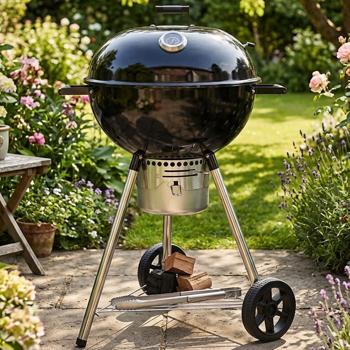 Barbecue boule professionnel Ø55 cm – barbecue à charbon XL avec surface de grill 55 cm, support de couvercle, bac à cendres, grille de fond et 2 roues, revêtement par poudre résistant à la chaleur