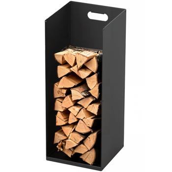 Elegantes Kaminholz- und Brikettregal 30x30x75 cm – Stabiles Kaminholzregal, pulverbeschichtetes Metall in Schwarz, Robuster Holzaufbewahrung-Ständer