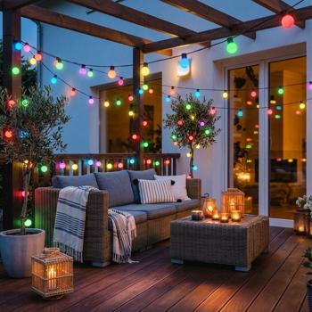 Lot de 2 guirlandes lumineuses de fête RGB Wi‑Fi 10,8 m avec 48 boules LED Ø30 mm chacune – commande par app et voix, mode musique, minuteur, IP65 pour extérieur