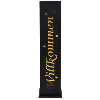 Preview: LED-Stele Willkommen aus Metall 90cm mit Beleuchtung & Timer – Leuchtende Dekosäule für Haustür, Eingangsbereich, Terrasse & Wintergarten