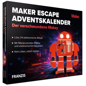 Preview: Maker Escape Adventskalender - Der verschwundene Makey - Elektronik Bausatz für Technik-Fans mit Mikrocontroller, LED & Rätsel-Spass