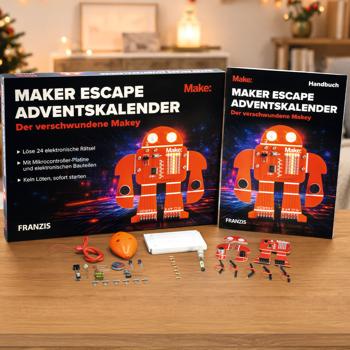 Preview: Maker Escape Adventskalender - Der verschwundene Makey - Elektronik Bausatz für Technik-Fans mit Mikrocontroller, LED & Rätsel-Spass