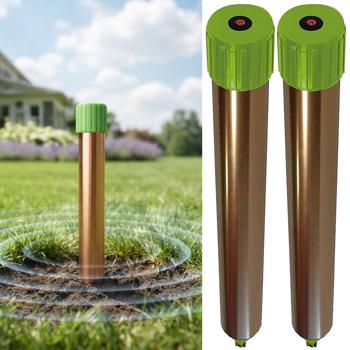 Set of 2 rodent repellers, effective & animal-friendly – strong vibration motor & quartz vibrations against moles & voles in garden and field