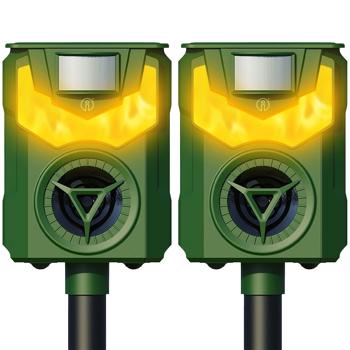 Preview: Set of 2 solar & USB animal repellers with ultrasound & flame light – reliable protection for garden, yard & field against wild animals, cats & dogs
