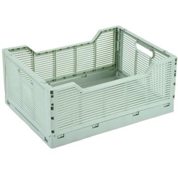 Preview: Stylish grey-green folding crate – Rectangular folding box with handles, stackable & space-saving – Perfect storage (40 x 30 x 17 cm) for home & office