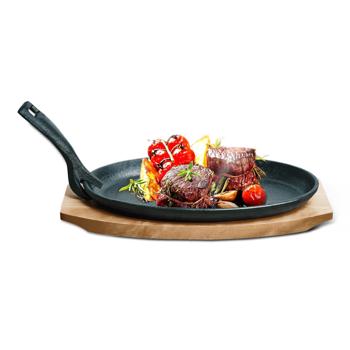 Solida padella professionale in ghisa con sottopentola in legno, 24 x 14 x 2,2 cm, manico rimovibile resistente al calore fino a 230 °C 