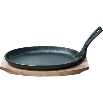 Preview: Poêle de service professionnelle en fonte, support en bois, 24 x 14 x 2,2 cm – poignée amovible résistante à la chaleur jusqu’à 230 °C 