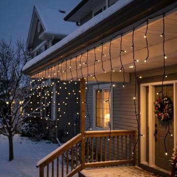Eiszapfen Lichterkette 180 LED warmweiss 5,9 m – LED Lichtervorhang für Fenster, Balkon und Vordach, aussen IP44, Timer, 7 Lichteffekte
