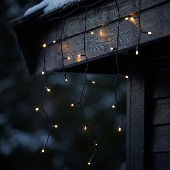 Preview: Eiszapfen Lichterkette 180 LED warmweiss 5,9 m – LED Lichtervorhang für Fenster, Balkon und Vordach, aussen IP44, Timer, 7 Lichteffekte