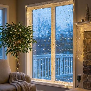 Rete luminosa LED 2 x 1 m 160 LED bianco caldo – catena luminosa a rete per cespugli, arbusti e finestre, interno & esterno IP44, timer, 7 effetti luminosi
