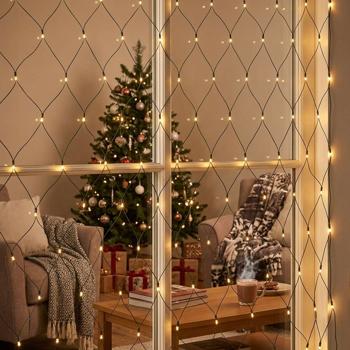 Rete luminosa LED 3 x 1,5 m 320 LED bianco caldo – catena luminosa a rete per cespugli, arbusti e finestre, interno & esterno IP44, timer, 7 effetti luminosi