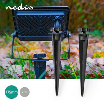 Preview: Set de 2 piquets de terre en aluminium 17,5 cm – piquet de sol pour projecteurs LED et spots de jardin : vis à main pratique pour un montage sans outils, noir