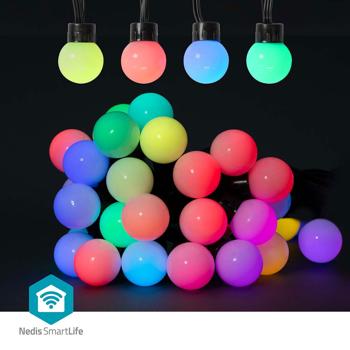 Preview: Catena luminosa party RGB Wi‑Fi 10,8 m con 48 sfere LED Ø 30 mm – controllo tramite app e voce, modalità musica, timer, per esterno IP65