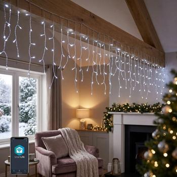 Preview: Catena luminosa a ghiacciolo WLAN 8 m con 400 LED da bianco caldo a bianco freddo – controllo via app e voce, dimmerabile, 80 fili, IP65, cavo trasparente